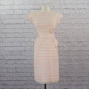 Vintage 50s Pink White Lace Bow Wiggle Dress XS